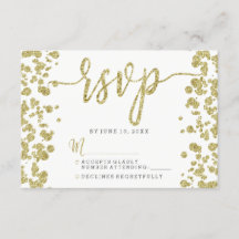 Resposta de RSVP de Confetti Branco e Dourada