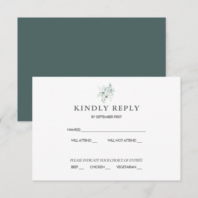 Resposta de RSVP de convite de casamento Blue Gree (Frente/Verso)