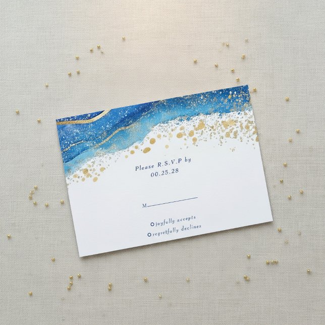 Resposta de RSVP do Elegante Blue e Dourada splatt (Elegant Blue and Gold splatter RSVP response.)