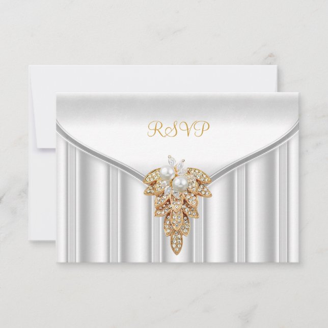 Resposta de RSVP Elegante Pérola Ouro Branco (Frente)