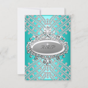 Resposta de RSVP Festa Azul Teal Branco Diamante