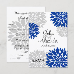 Resposta de RSVP Floral Azul Real e Cinza Prata