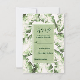 Resposta de RSVP Folhas Tropicais Verde Branco Ele