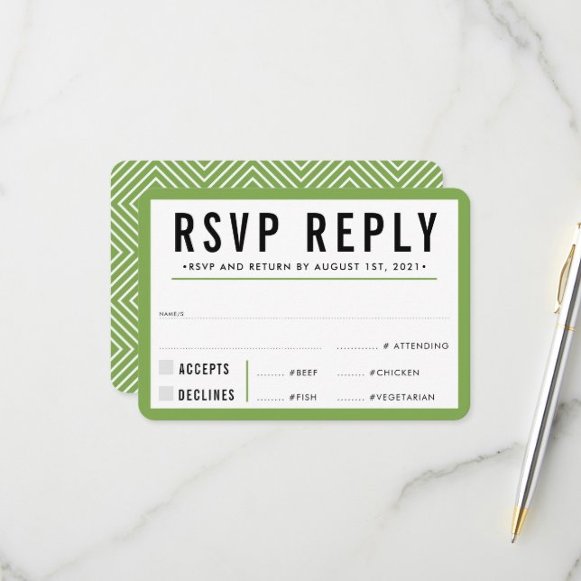 RESPOSTA DE RSVP moderna negrito preto verde (Frente/Verso In Situ)