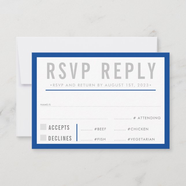 RESPOSTA DE RSVP moderna ousada menino azul cinza (Frente)