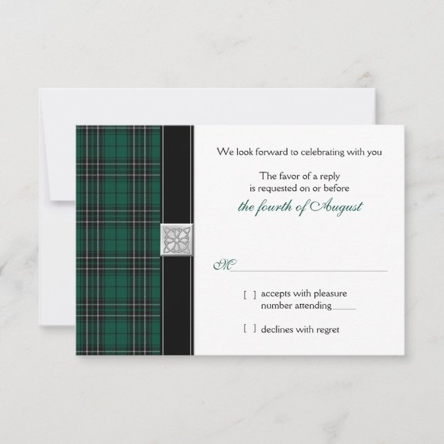 Resposta de RSVP para Casamento com Tartan de Caça (Frente)