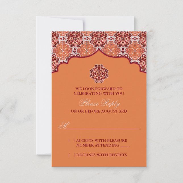 Resposta de RSVP para Casamento Indiano com Laranj (Frente)
