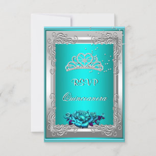 Resposta de RSVP Resposta Teal Rosas Prateadas Qui
