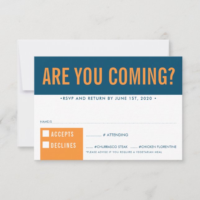 RESPOSTA DO RSVP divertido negrito bloco azul escu (Frente)