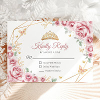 Resposta Dourada de Quinceanera Floral Rosa