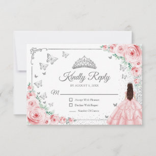 Resposta Elegante Chic Rosa Prata Quinceanera