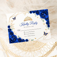 Resposta Floral de Quinceanera Real Azul Dourada