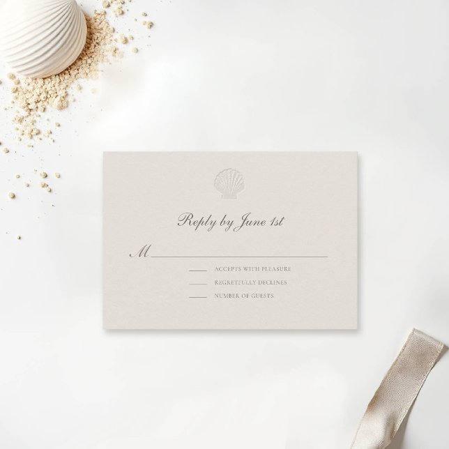 Resposta Formal De Casamento De Ecru Costeiro Náut (nautical wedding response reply card rsvp coastal modern classic formal traditional elegant ecru)