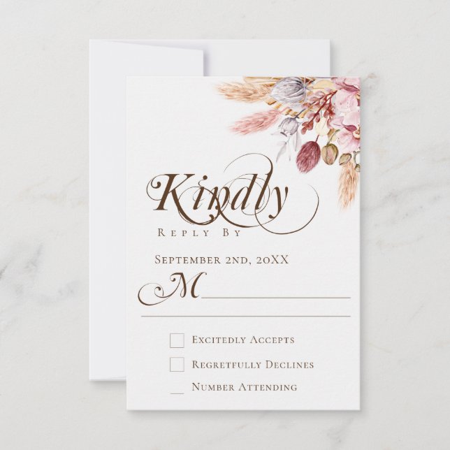Resposta Gentil Elegante Casamento Boho Grama Pamp (Frente)