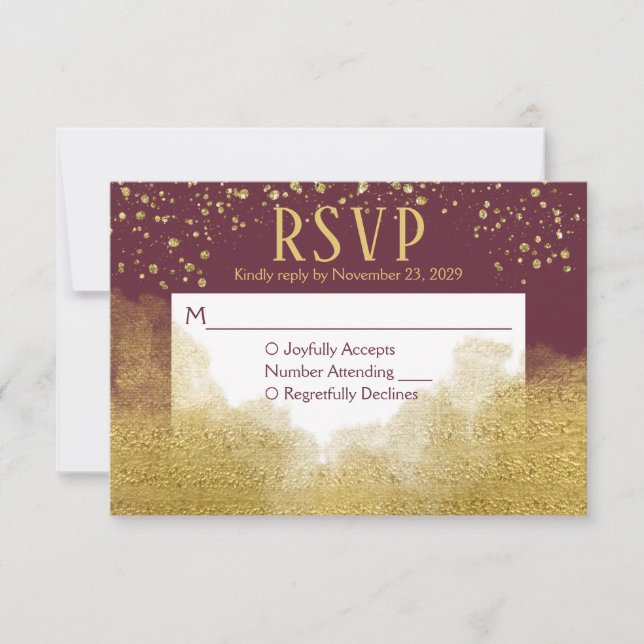 Resposta Nupcial Confetti RSVP Dourada Burgundy (Frente)