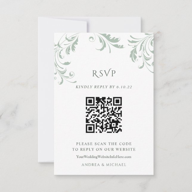 Resposta on-line do código QR de casamento verde d (Frente)