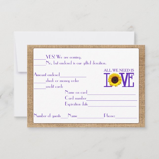 Resposta RSVP Burlap e Sunflower Purple (Frente)