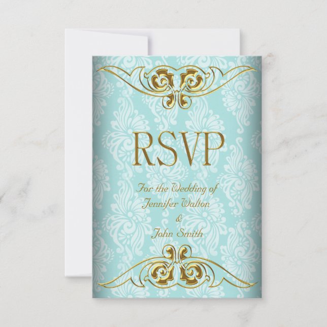 Resposta RSVP Casamento Azul Turquesa Dourado Dama (Frente)