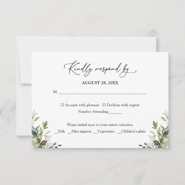 Resposta RSVP com Eucalipto em Aquarela Verde (Frente)