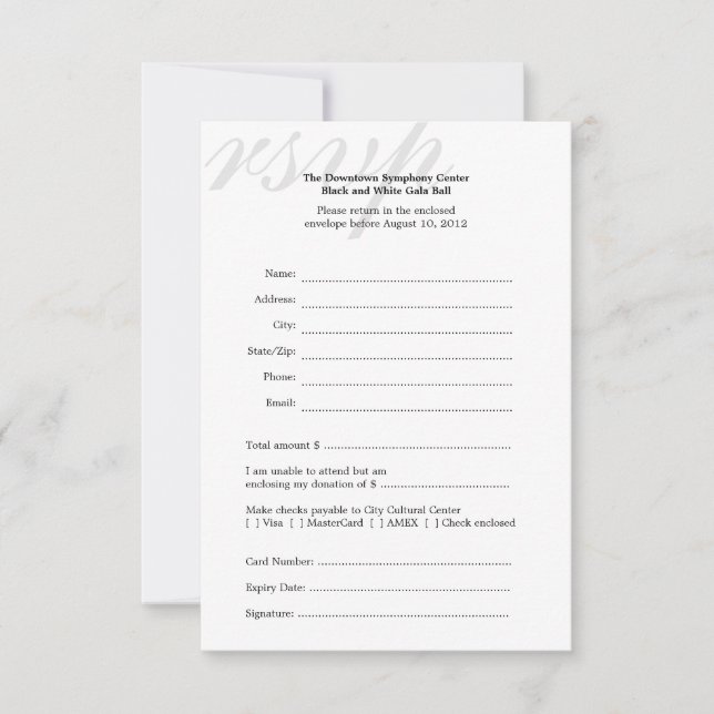 Resposta RSVP corporativa de bola de gala branca e (Frente)