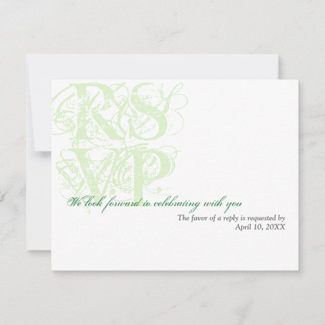 Resposta RSVP de cartão de casamento grunge verde  (Frente)