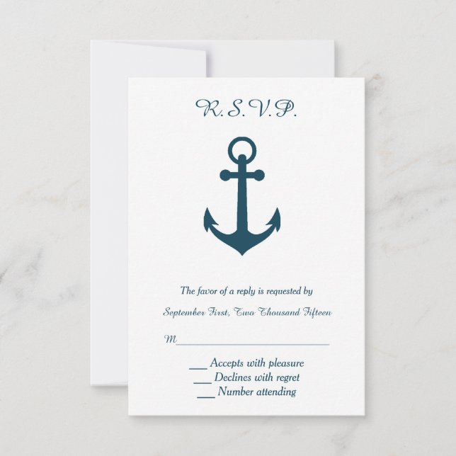 Resposta RSVP de Casamento de Âncora Azul Branco e (Frente)