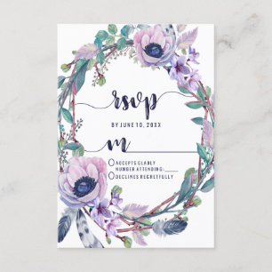Resposta RSVP de Casamento de Boho Feather & Flora