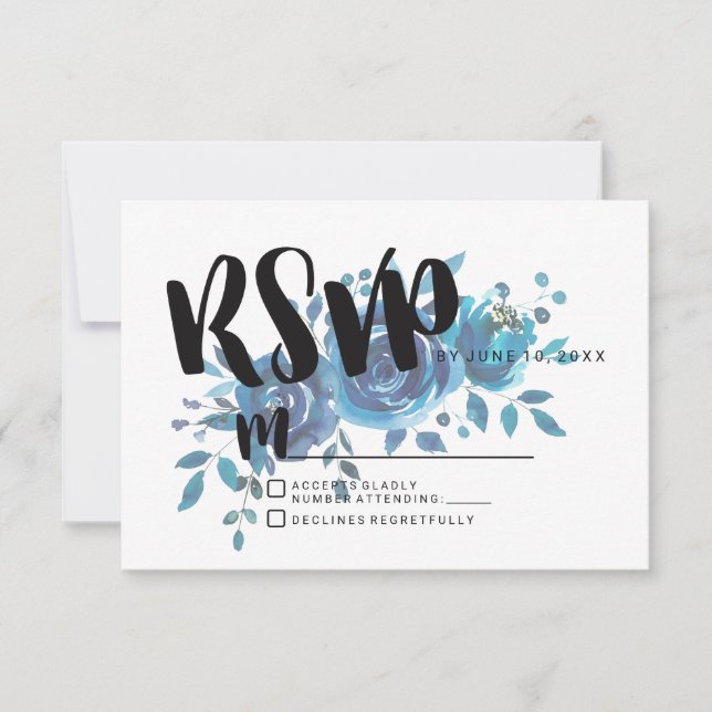 Resposta RSVP de Casamento de Cor de Água Azul (Frente)