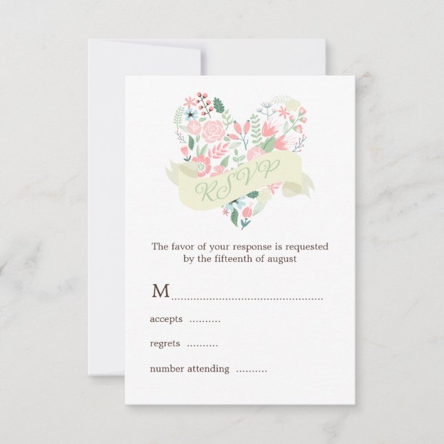 Resposta RSVP de Casamento de Coração Floral Moder (Frente)