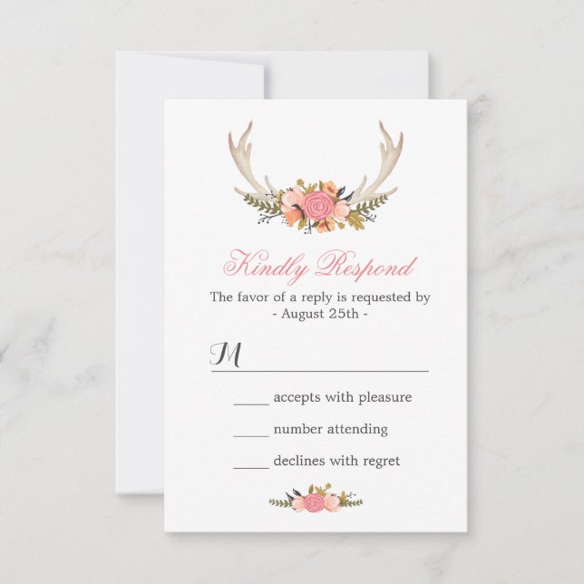 Resposta RSVP de Casamento de Deer Antler Floral (Frente)