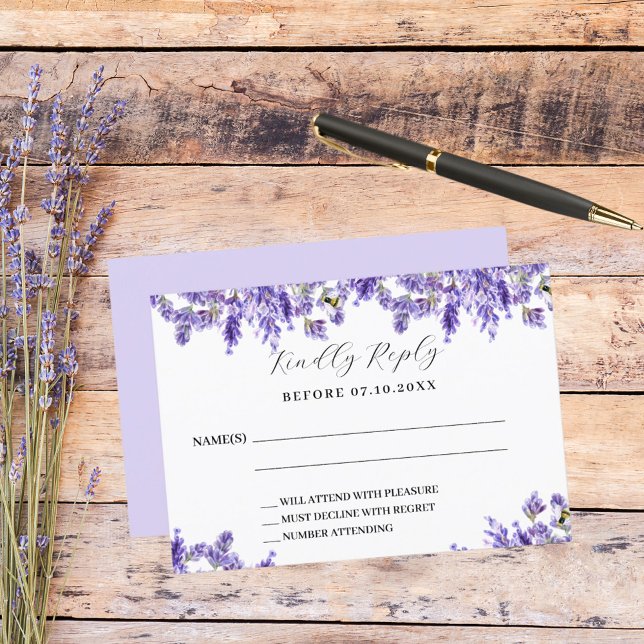 Resposta RSVP de Casamento de Florais de lavanda (Criador carregado)