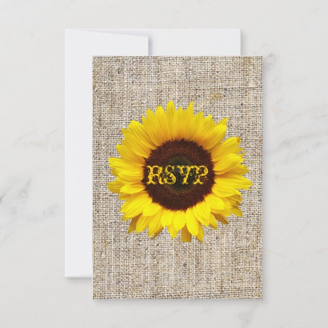 Resposta RSVP de Casamento de Girassol em Burlap (Frente)