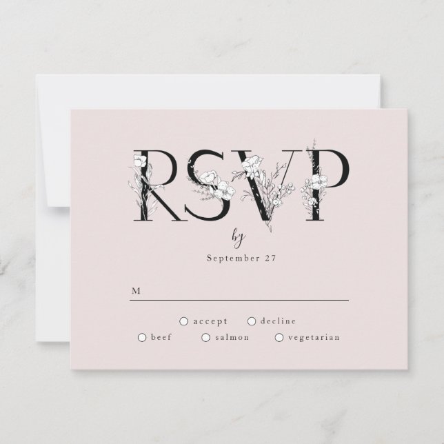 Resposta RSVP de Casamento de Letras Florais Rosa  (Frente)