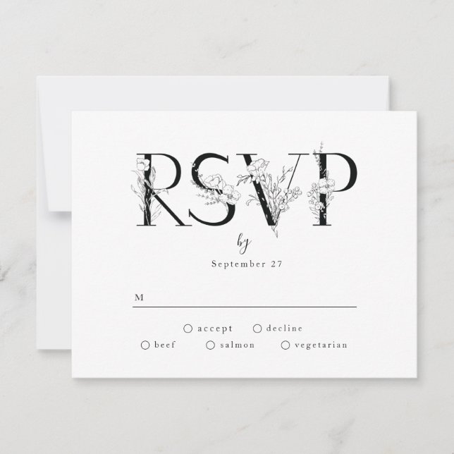 Resposta RSVP de Casamento de Letras Pretas Formai (Frente)
