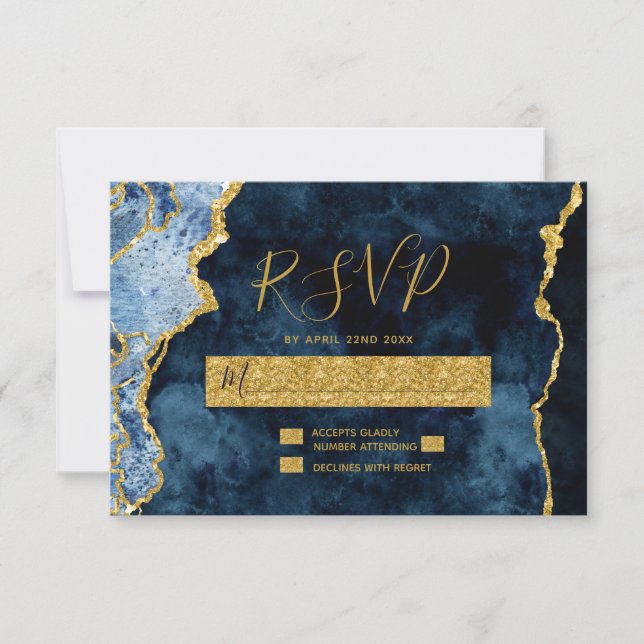 Resposta RSVP de Casamento de marinho Azul de Folh (Frente)