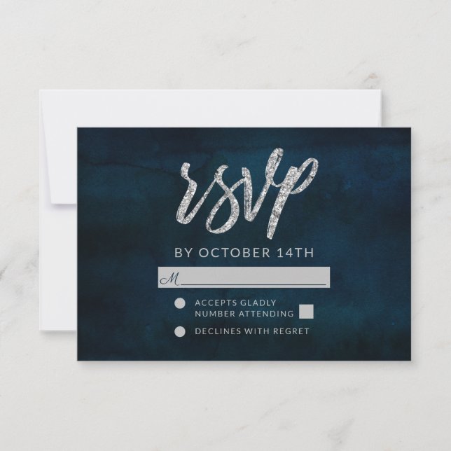 Resposta RSVP de Casamento de marinho Luster Azul  (Frente)