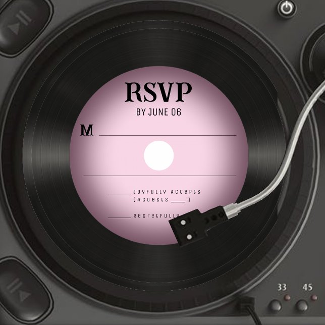 Resposta RSVP de Casamento de Registro de Vinilo R (Retro Pink Vinyl Record Wedding RSVP Response
)