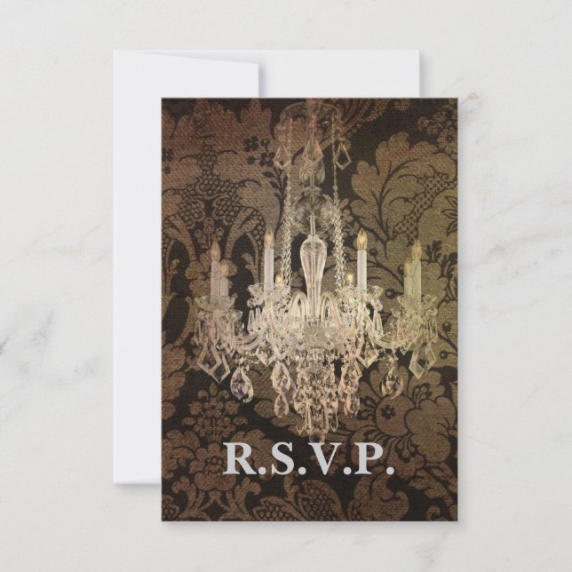 resposta RSVP de casamento do vintage damask chand (Frente)