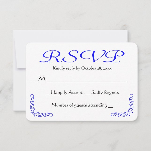 Resposta RSVP de Casamento Floral Branco e Azul (Frente)