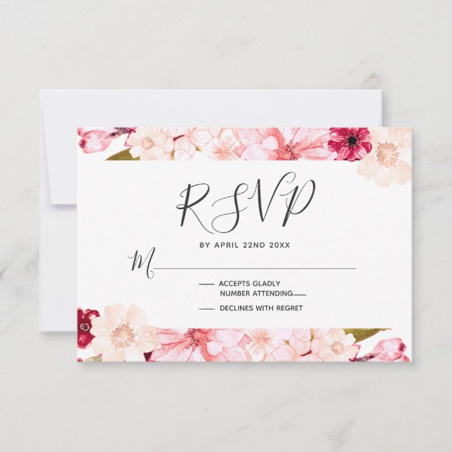 Resposta RSVP de Casamento Floral Burgundy & Pink (Frente)