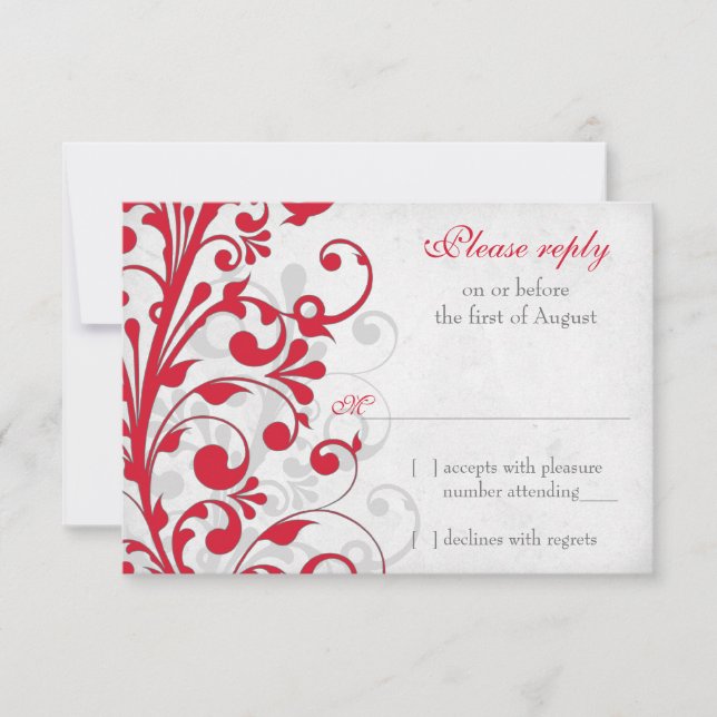 Resposta RSVP de Casamento Floral da Cinza de Cinz (Frente)