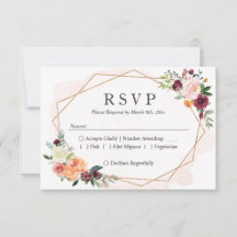 Resposta RSVP de Casamento Floral de Quadro Geomét