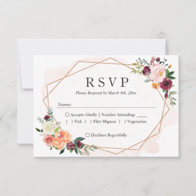 Resposta RSVP de Casamento Floral de Quadro Geomét (Frente)
