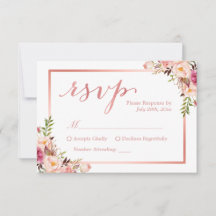 Resposta RSVP de Casamento Floral Dourado Elegante