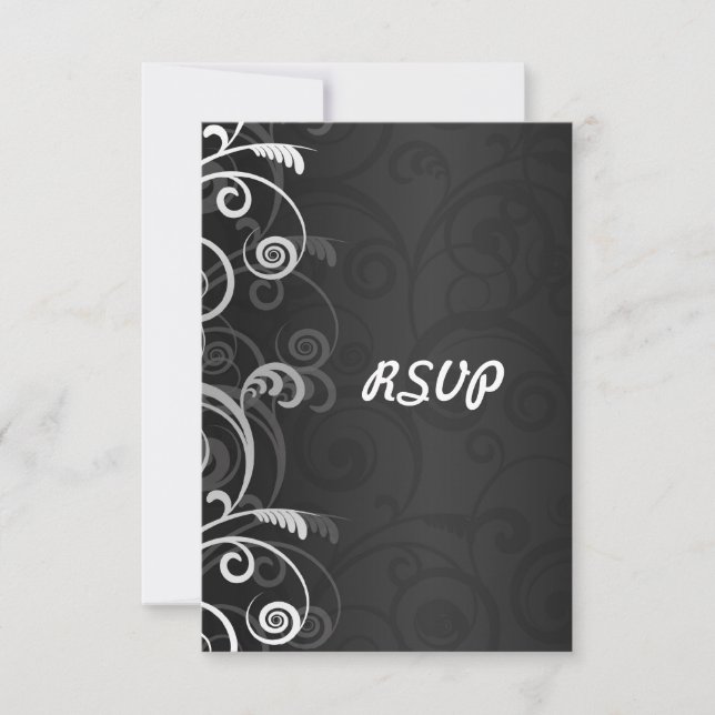 Resposta RSVP de Casamento Floral Moderno Preto e  (Frente)