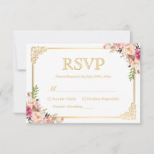 Resposta RSVP de Casamento Floral Rosa Cor-de-Quad
