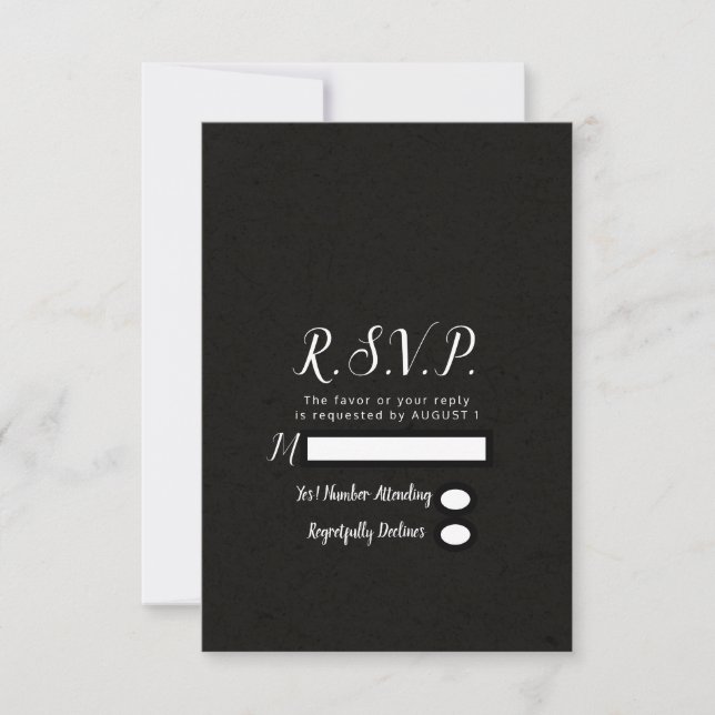 Resposta RSVP de Casamento Mínimo de Chic Preto Mo (Frente)