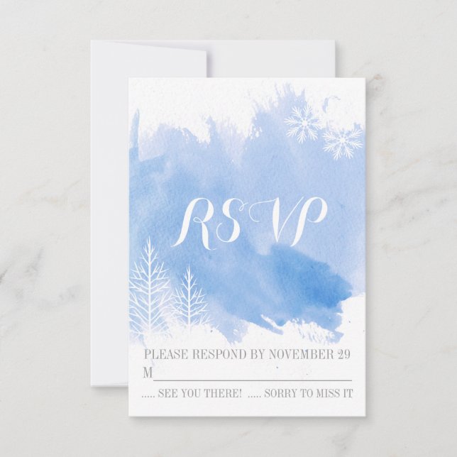 Resposta RSVP de casamento no inverno azul-aquarel (Frente)