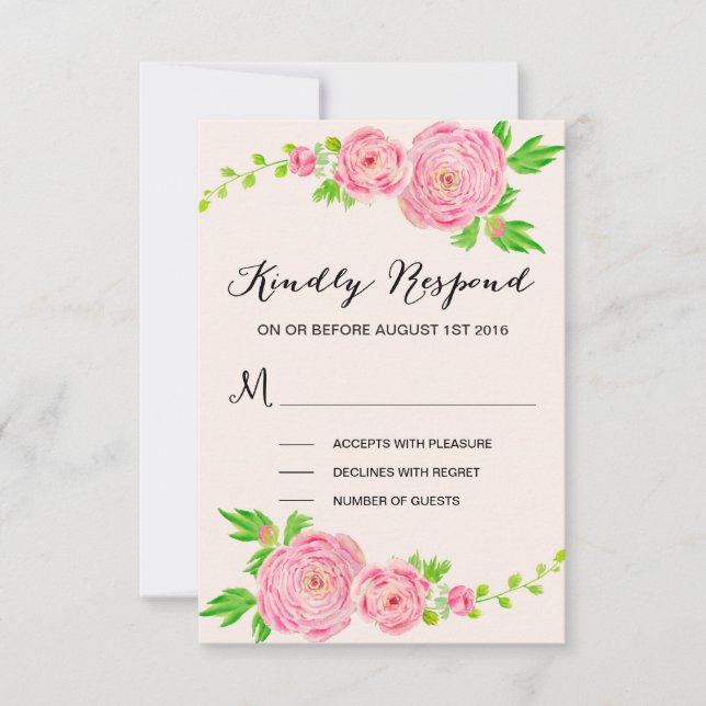 Resposta RSVP de Casamento Ranunculus de Aquarela  (Frente)