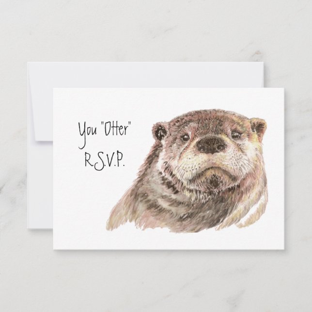 Resposta RSVP Divertida com a Watercolor Otter (Frente)